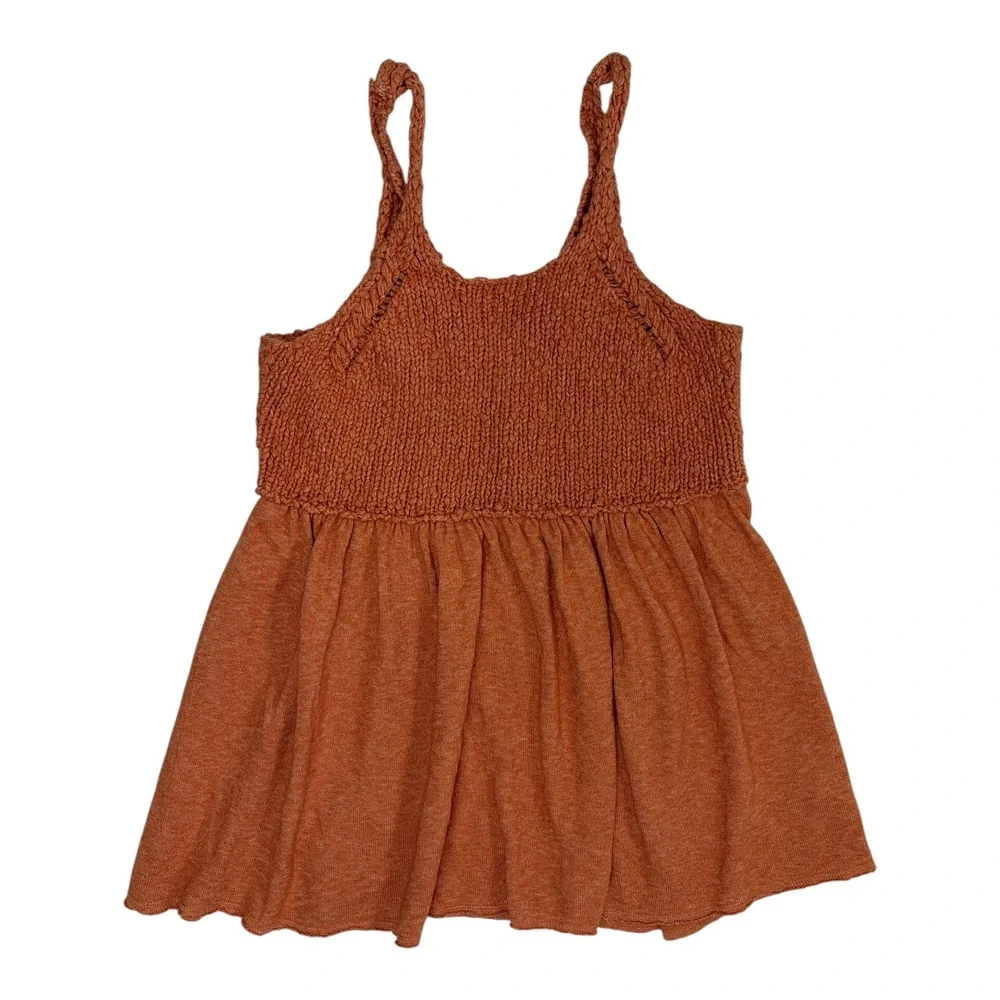 Free People Womens Orange Knitted Tunic Sleeveless Top Size Medium